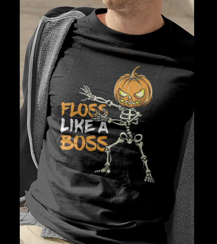 Floss Like A Boss Skeleton Halloween Pumpkin T-Shirt