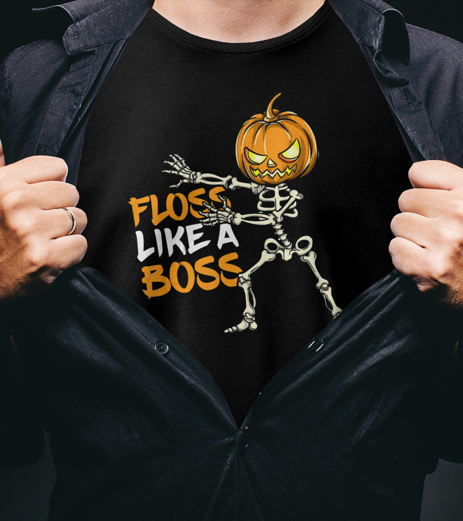 Floss Like A Boss Skeleton Halloween Pumpkin T-Shirt
