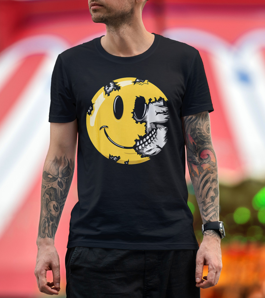 Halloween Scary Smiley Face Skull T-Shirt