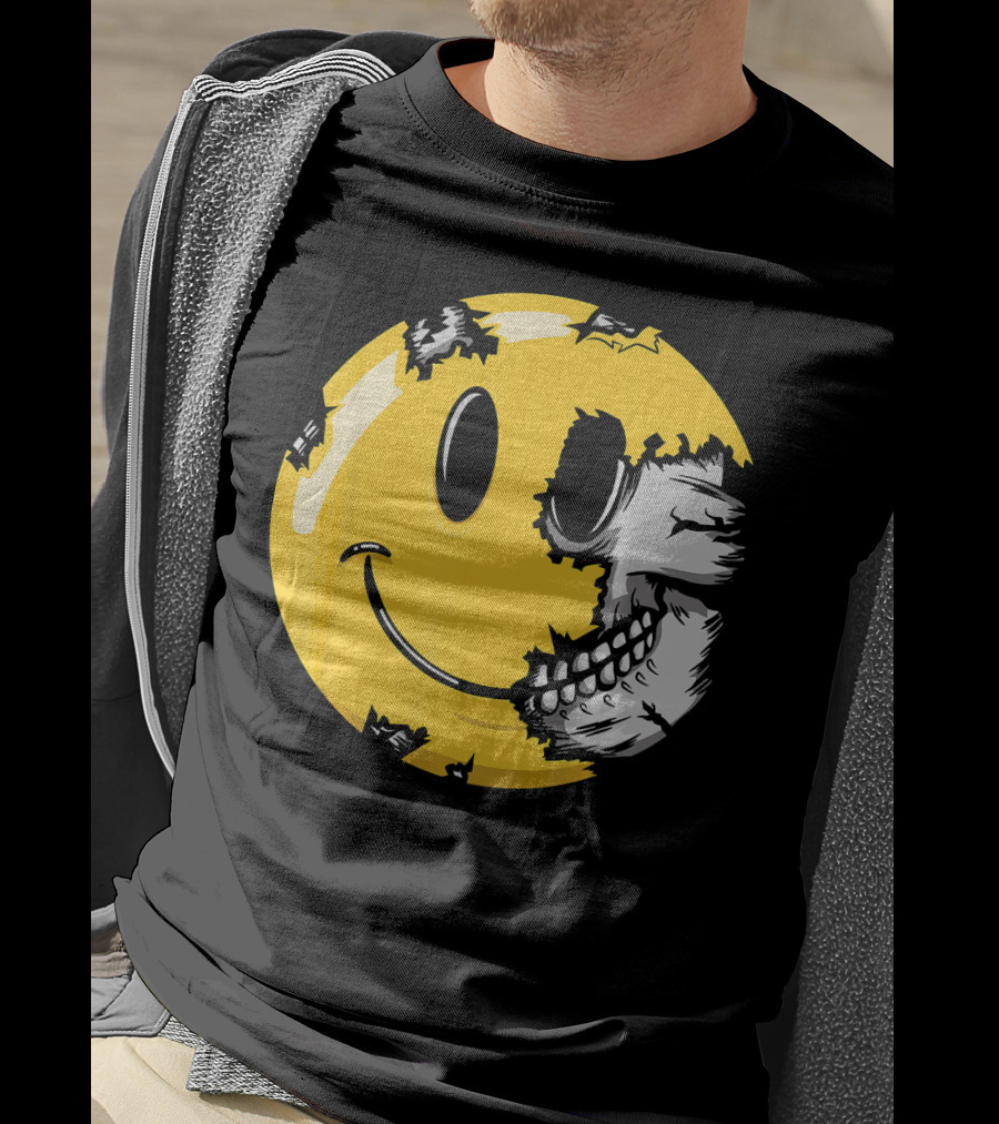 Halloween Scary Smiley Face Skull T-Shirt