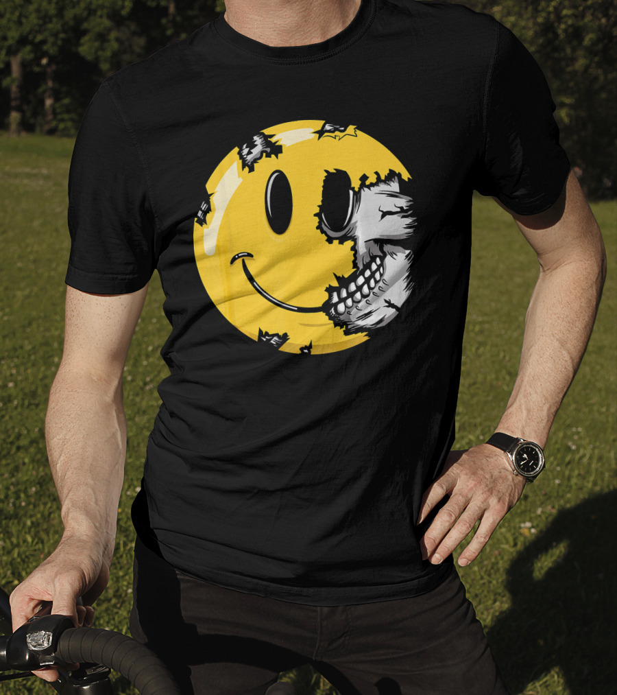 Halloween Scary Smiley Face Skull T-Shirt