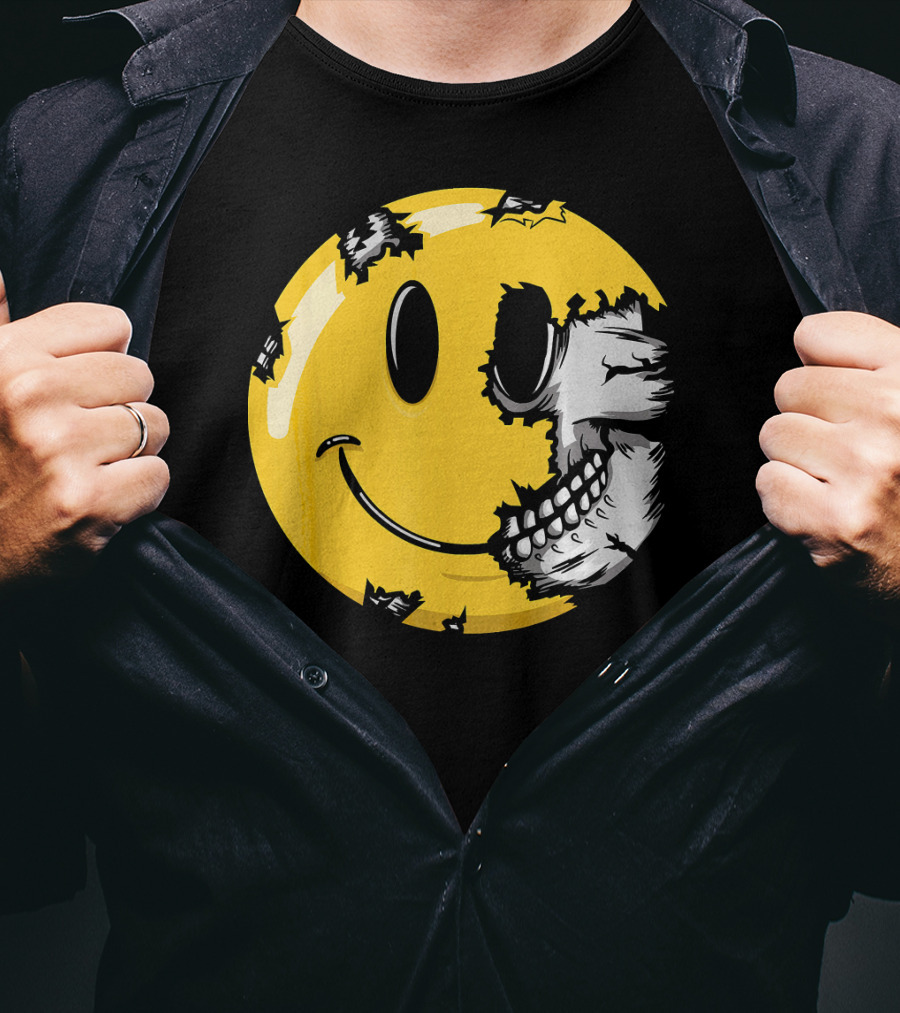 Halloween Scary Smiley Face Skull T-Shirt