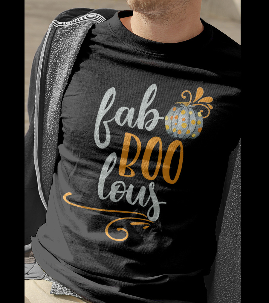 Fab BOO Lous Halloween Gray And Orange Pumpkin T-Shirt