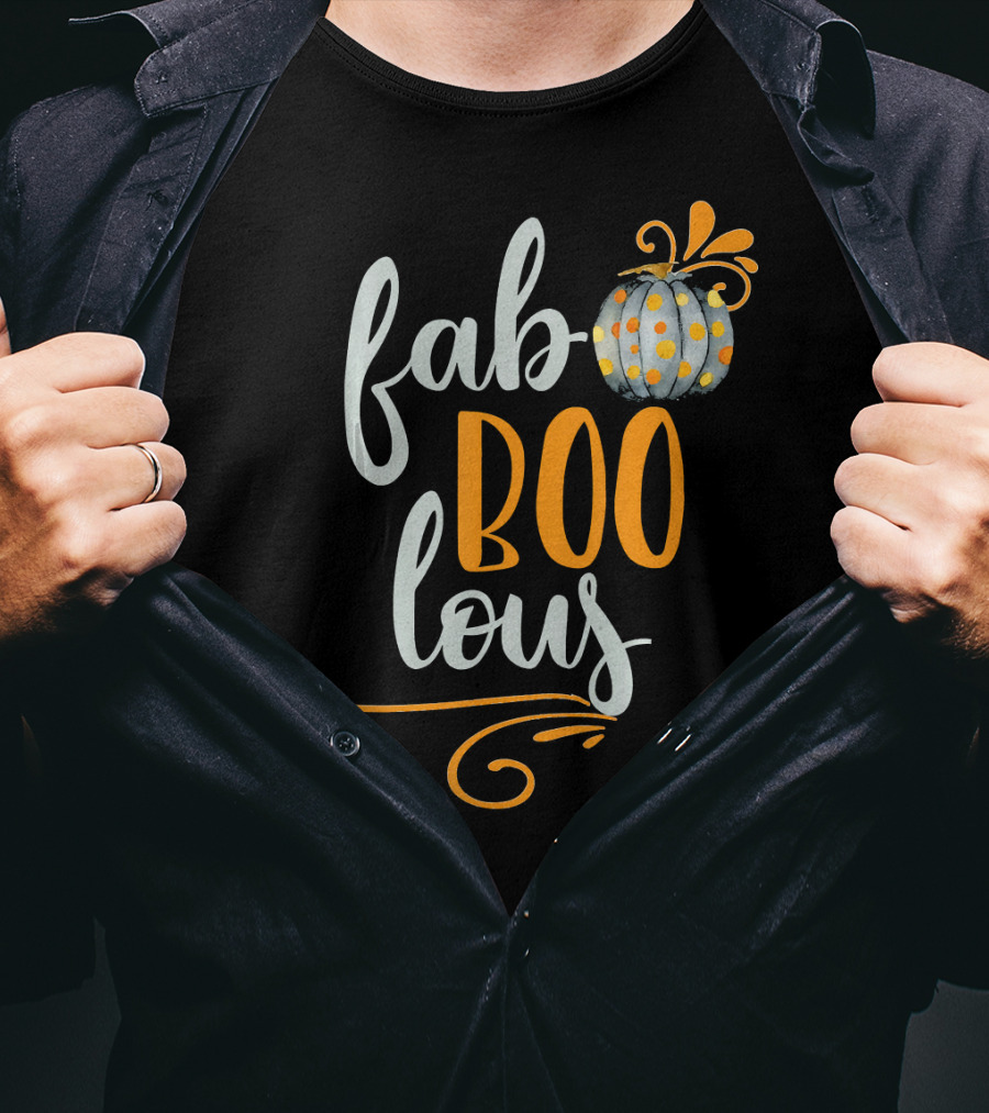 Fab BOO Lous Halloween Gray And Orange Pumpkin T-Shirt