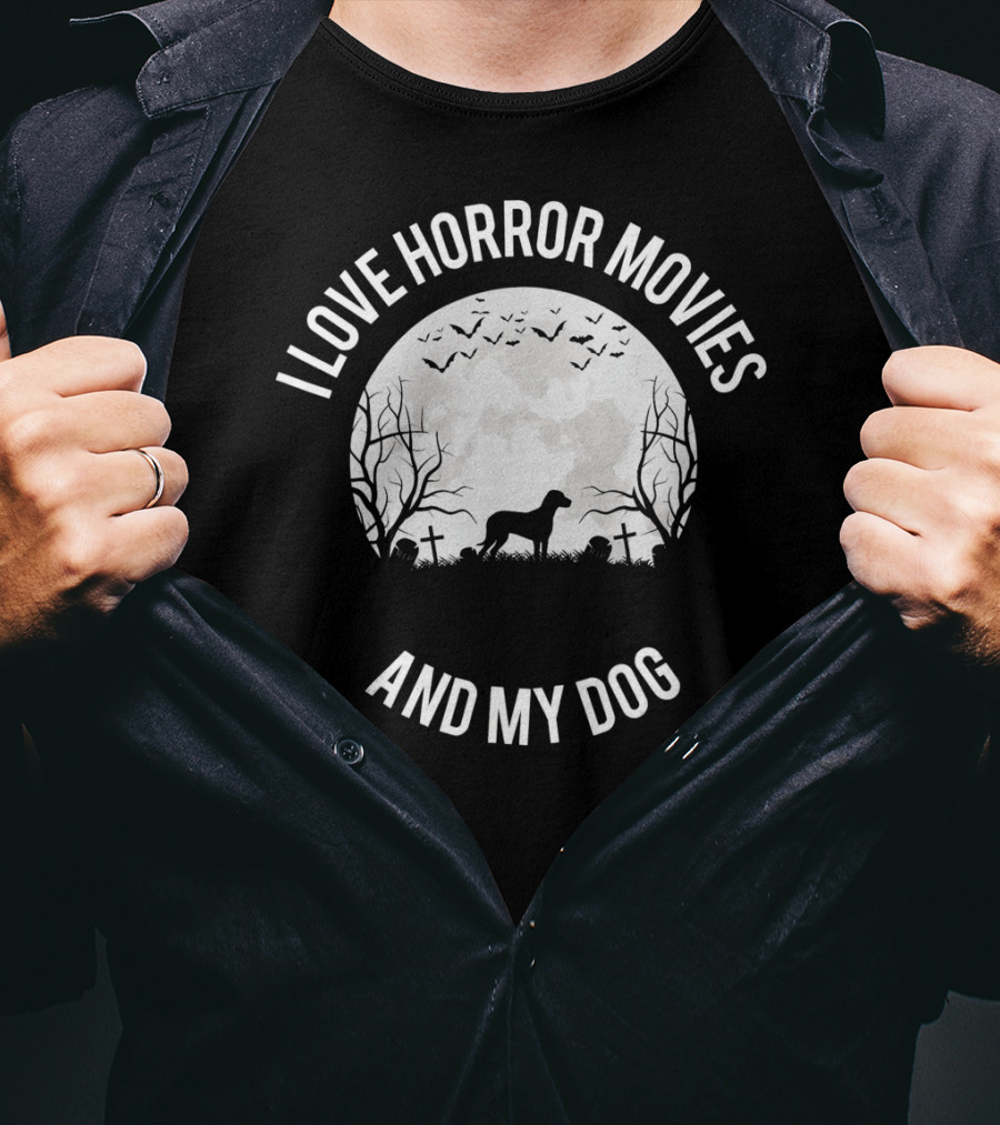 I Love Horror Movies And My Dog Full Moon Graveyard Scene T-Shirt
