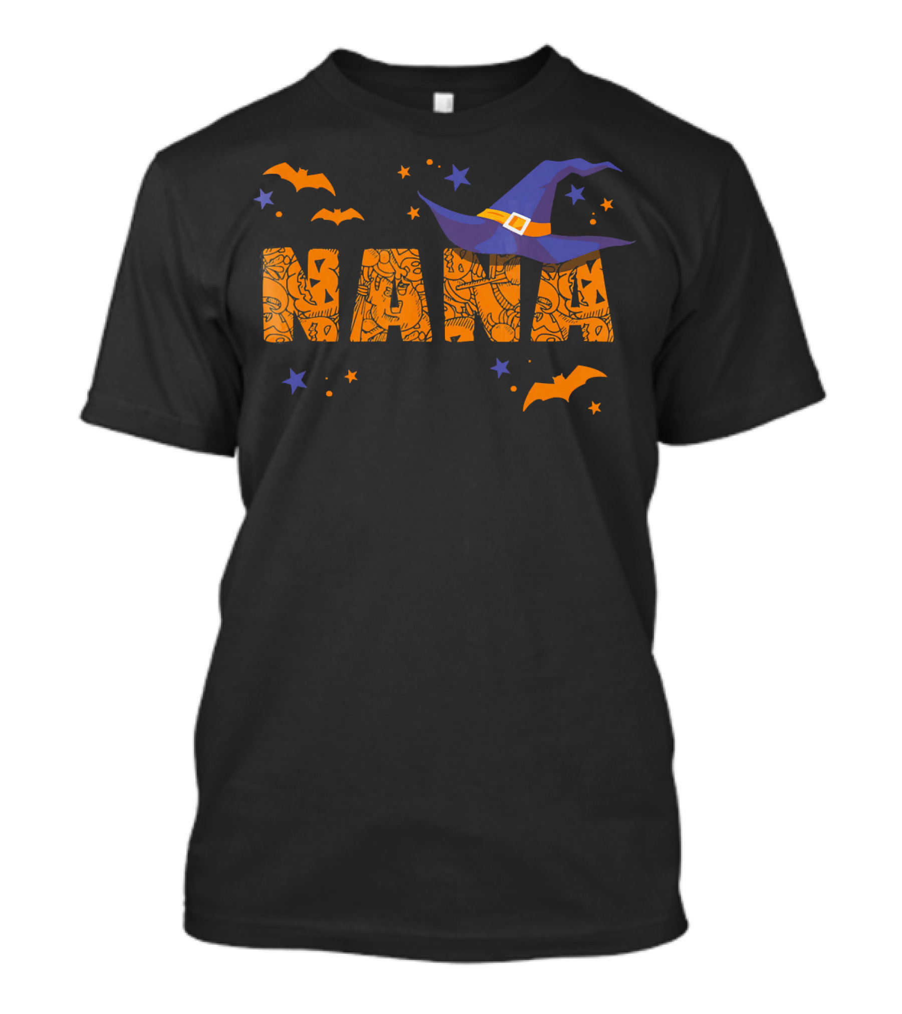 Halloween Nana Witch Hat Bats Stars T-Shirt