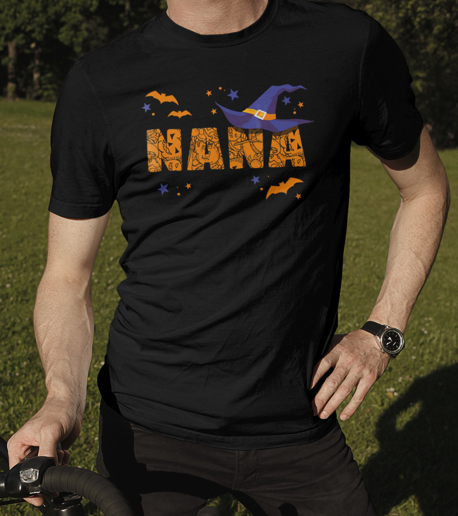Halloween Nana Witch Hat Bats Stars T-Shirt