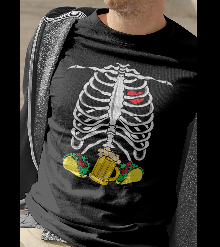 Halloween Skeleton Ribcage With Tacos And Beer Iconic T-Shirt