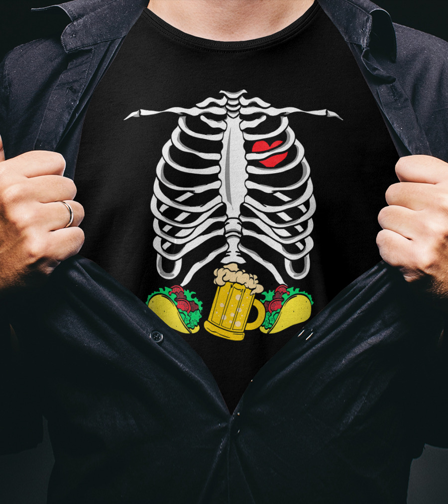 Halloween Skeleton Ribcage With Tacos And Beer Iconic T-Shirt