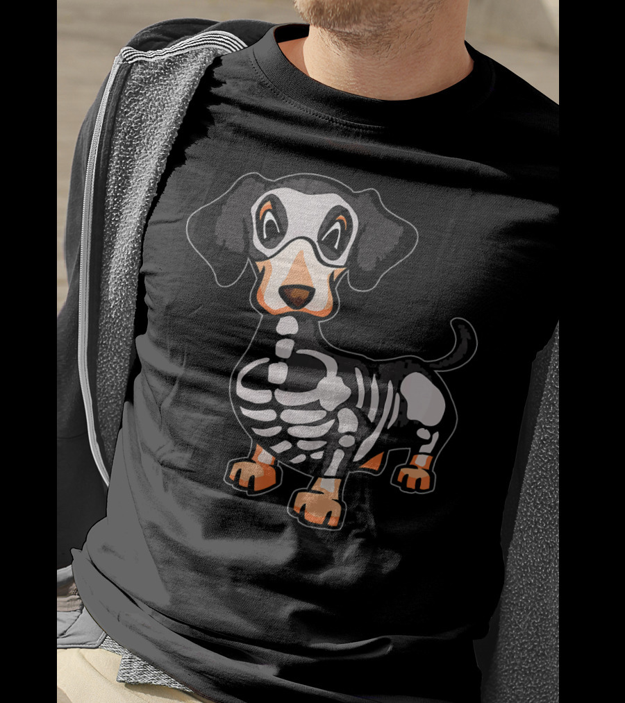 Funny Dachshund Skeleton Bones Halloween Dog T-Shirt