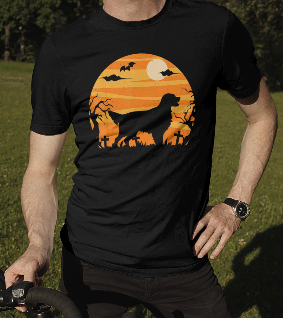 Flat Coated Retriever Halloween Moonlit Graveyard Scene T-Shirt