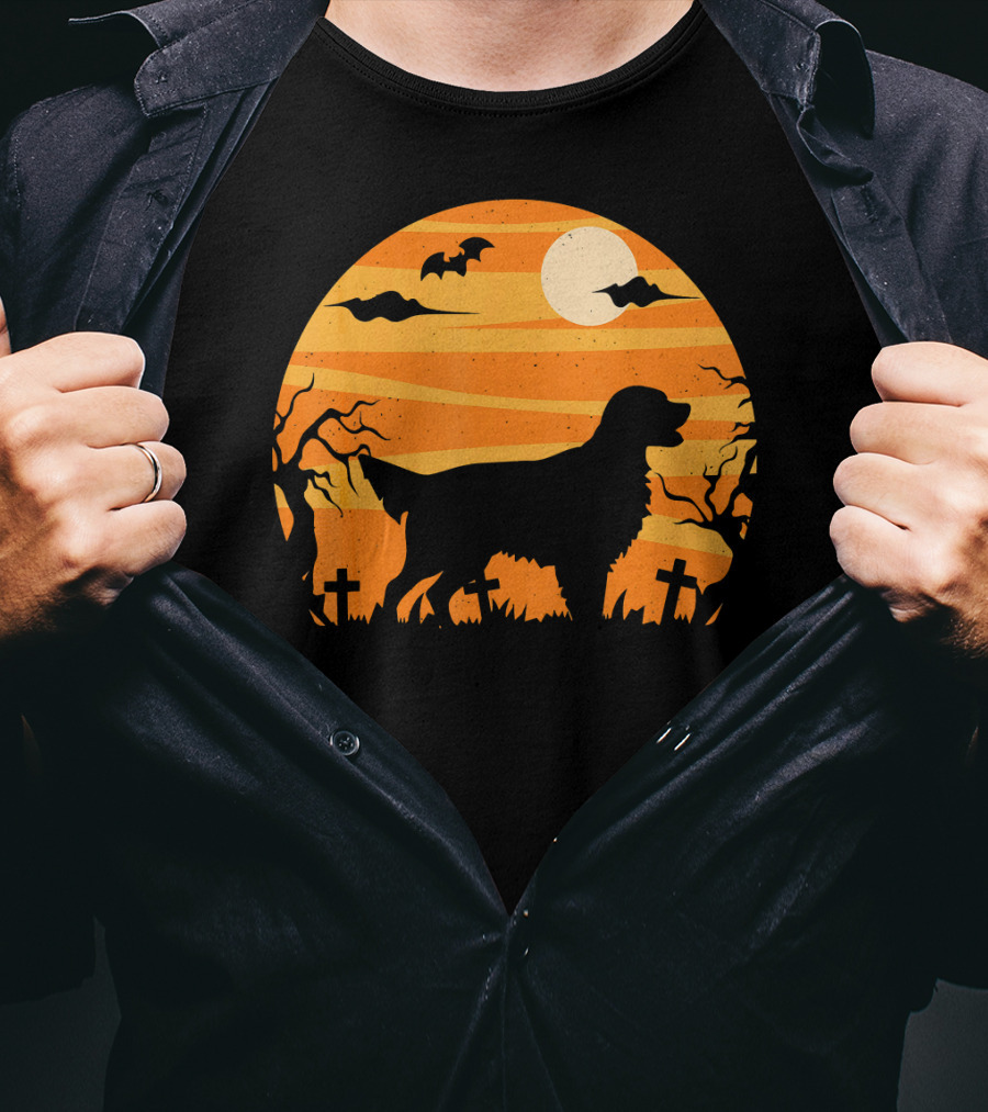 Flat Coated Retriever Halloween Moonlit Graveyard Scene T-Shirt