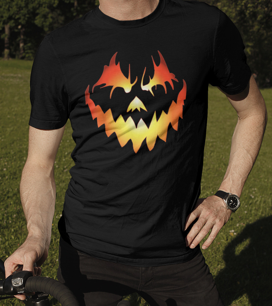 JACK O LANTERN Scary Pumpkin Fiery Face T-Shirt