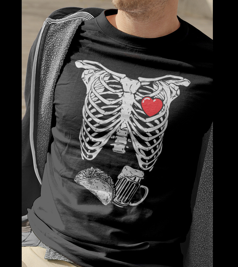 Skeleton Xray Heart Taco Beer Pregnancy T-Shirt