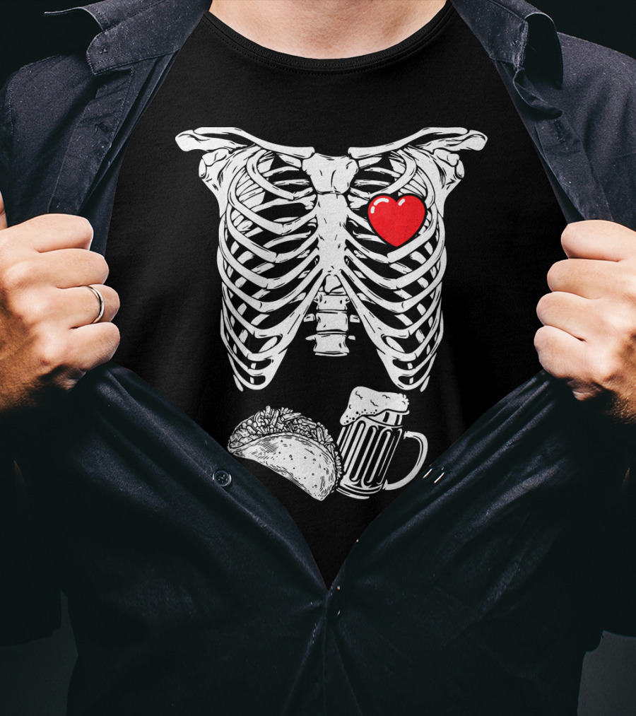 Skeleton Xray Heart Taco Beer Pregnancy T-Shirt