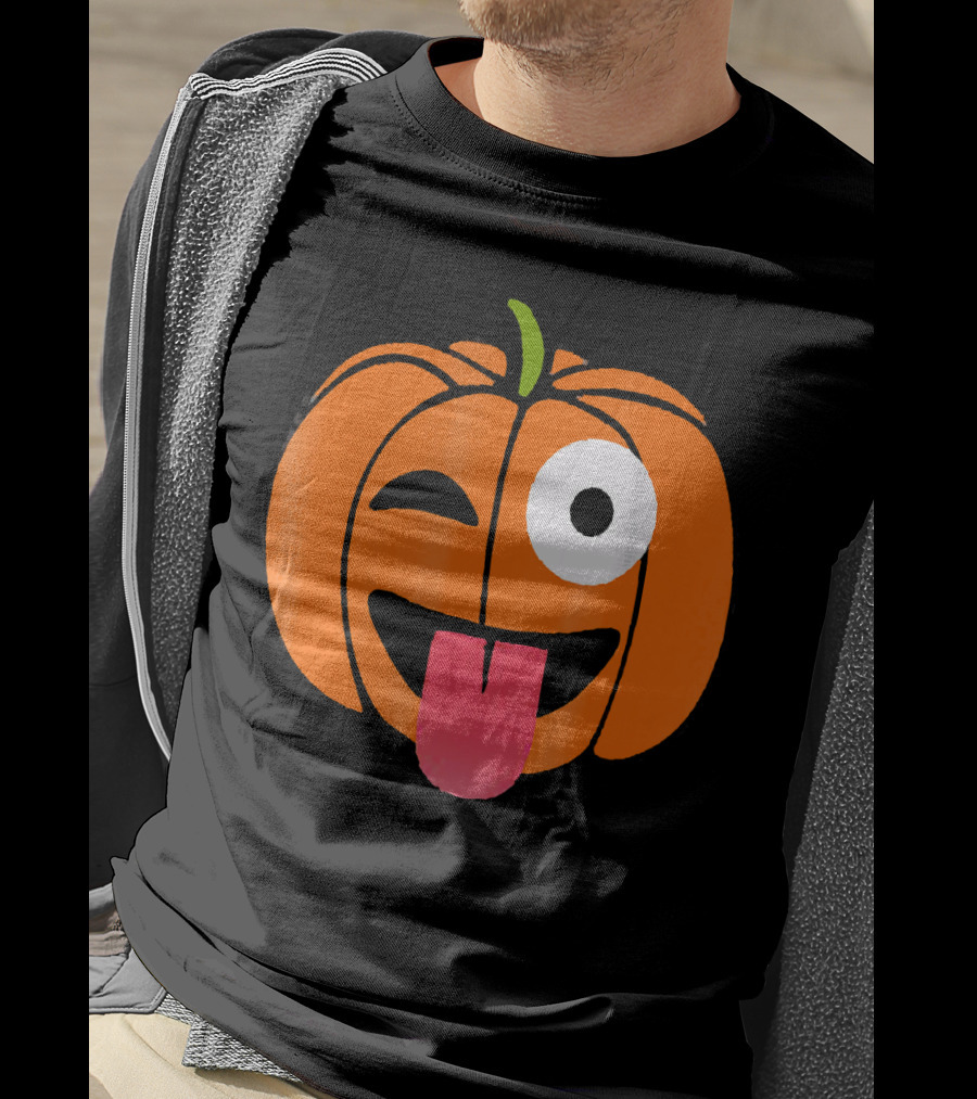 Winking Tongue Out Smiling Pumpkin Face T-Shirt