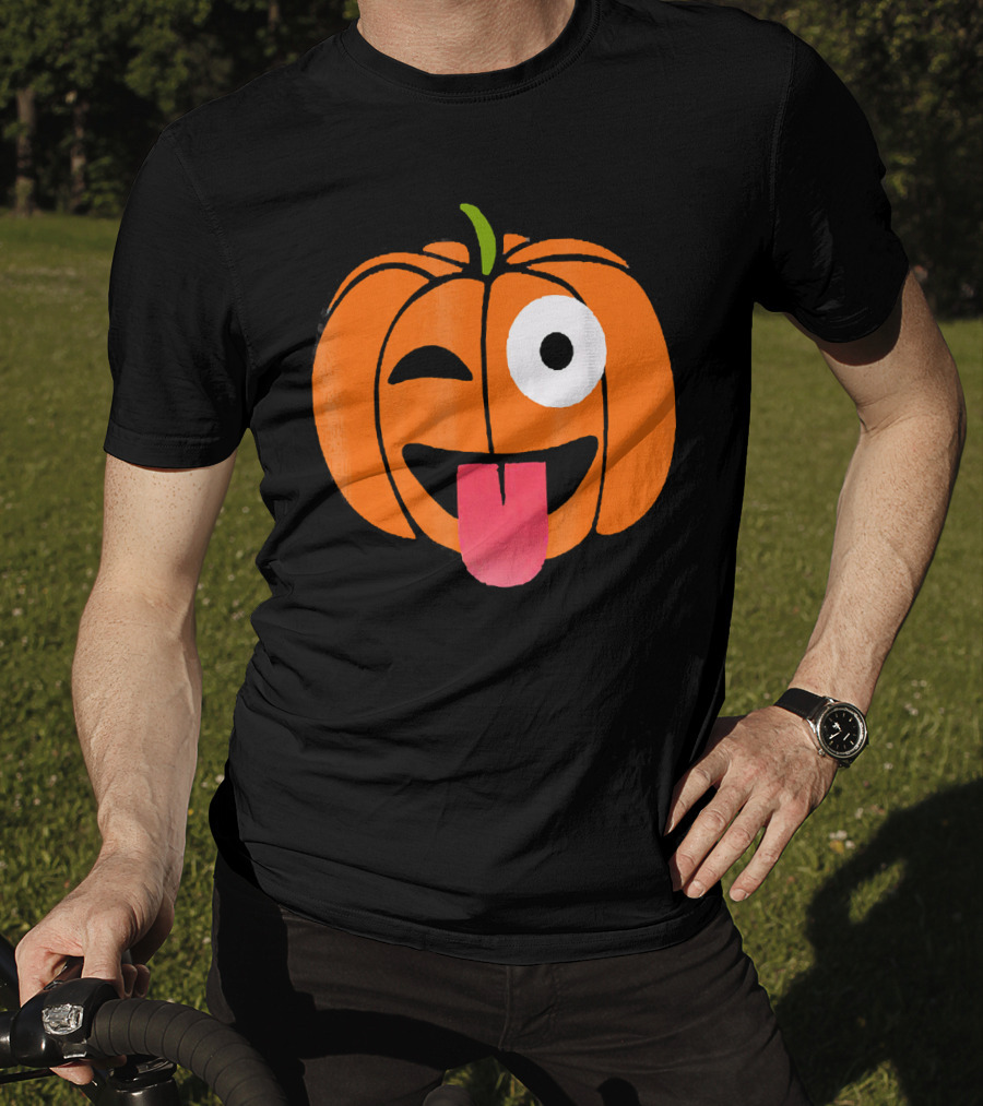 Winking Tongue Out Smiling Pumpkin Face T-Shirt