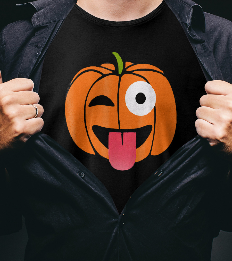 Winking Tongue Out Smiling Pumpkin Face T-Shirt