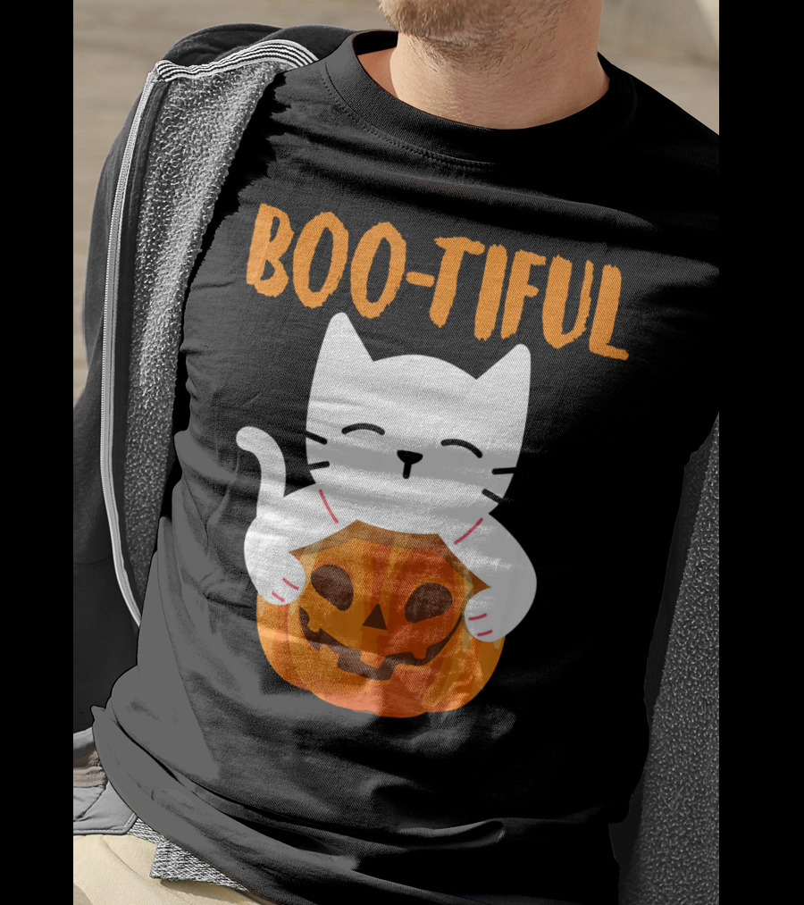 Boo-tiful Cat With Pumpkin Halloween Toddler Girls Boys T-Shirt