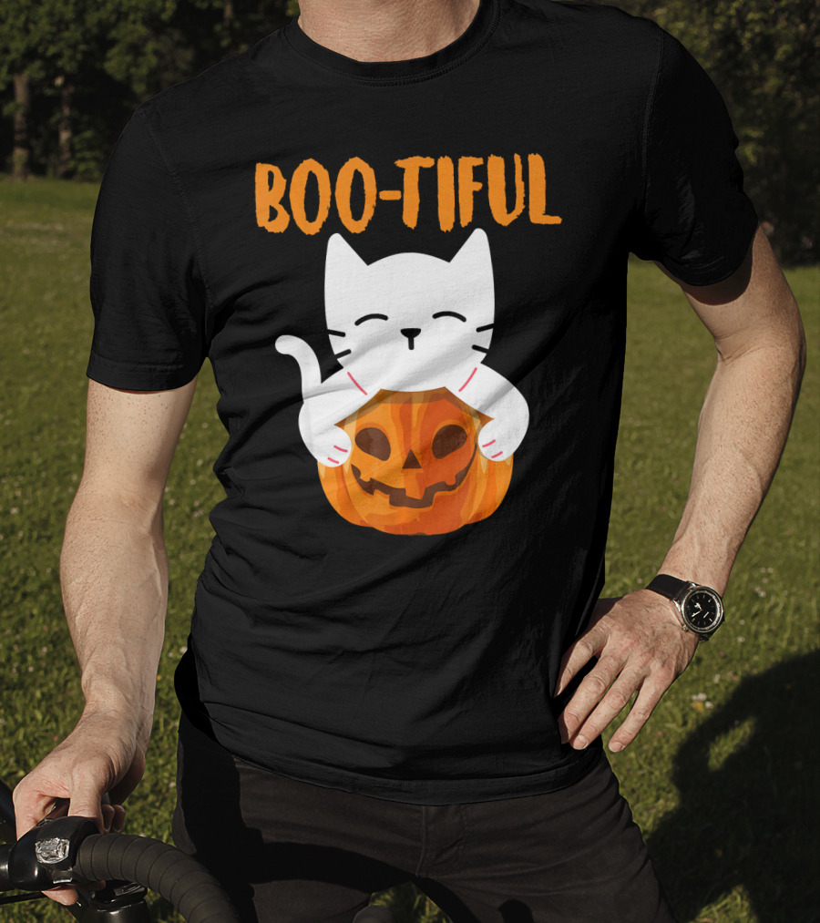 Boo-tiful Cat With Pumpkin Halloween Toddler Girls Boys T-Shirt