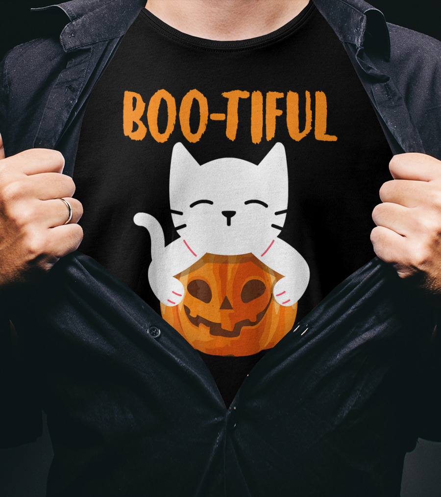 Boo-tiful Cat With Pumpkin Halloween Toddler Girls Boys T-Shirt