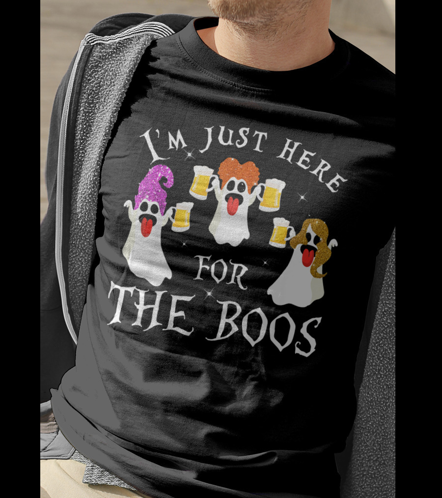 I'm Just Here For The Boos Ghosts With Beer Glasses Halloween T-Shirt