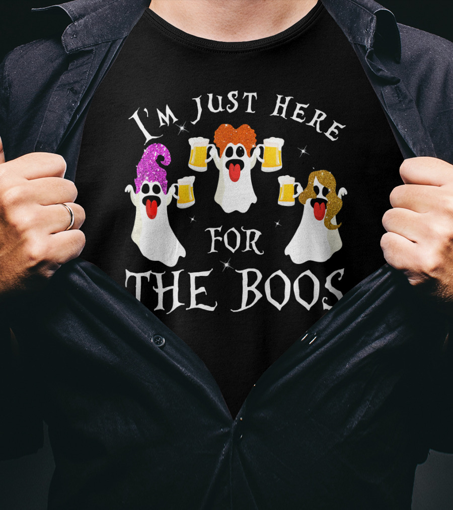 I'm Just Here For The Boos Ghosts With Beer Glasses Halloween T-Shirt