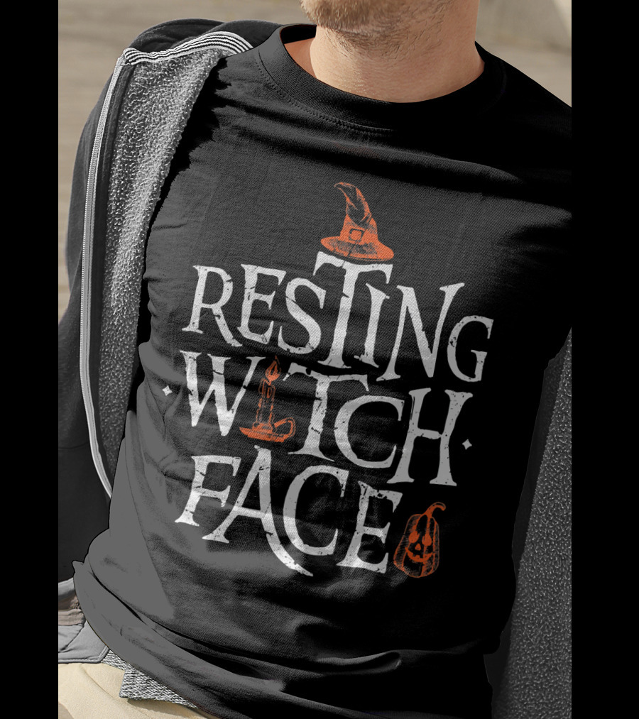 Resting Witch Face Pumpkin Candle Hat T-Shirt