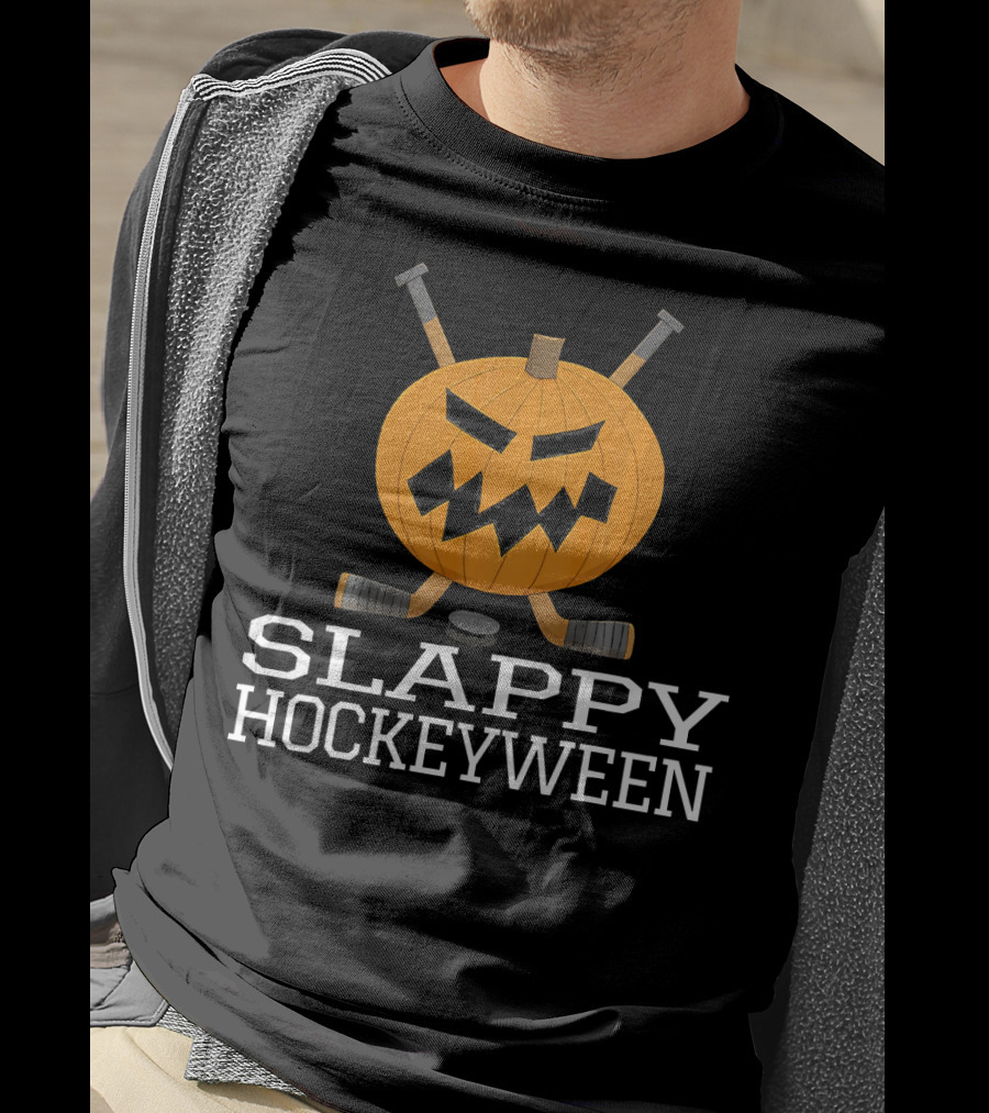 SLAPPY HOCKEYWEEN Pumpkin Ice Hockey Halloween T-Shirt