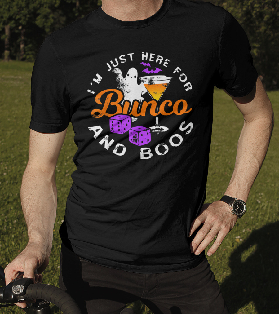 I'm Just Here For Bunco And Boos Ghost Bat Cocktail Dice T-Shirt