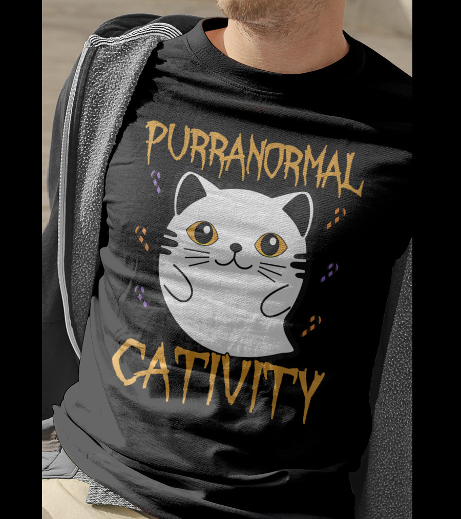 Purranormal Cativity Ghostly Cat Boo With Candy Corn T-Shirt