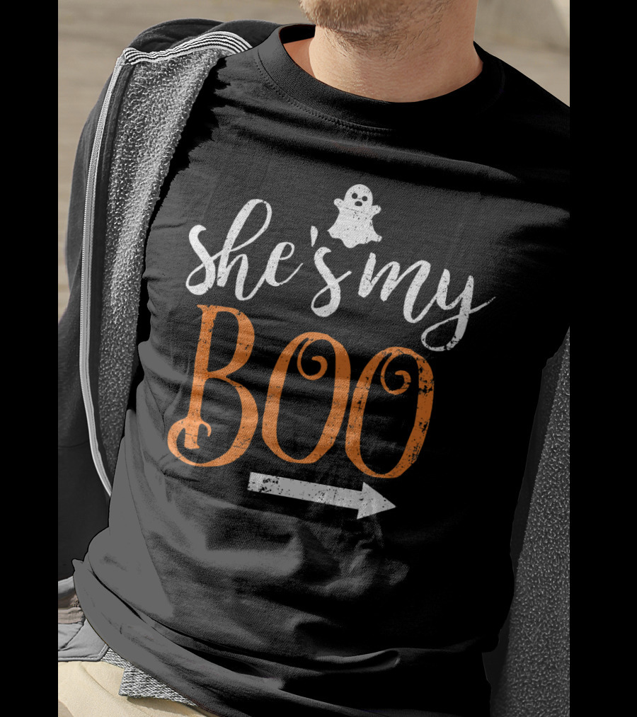 Funny Halloween She's My Boo Matching Ghost Arrow T-Shirt