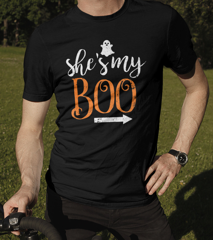 Funny Halloween She's My Boo Matching Ghost Arrow T-Shirt