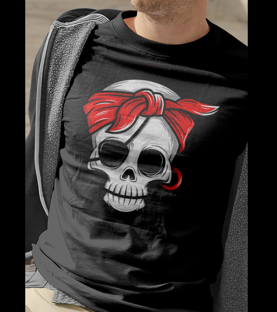 Pirate Skull With Red Bandana And Eye Patch T-Shirt