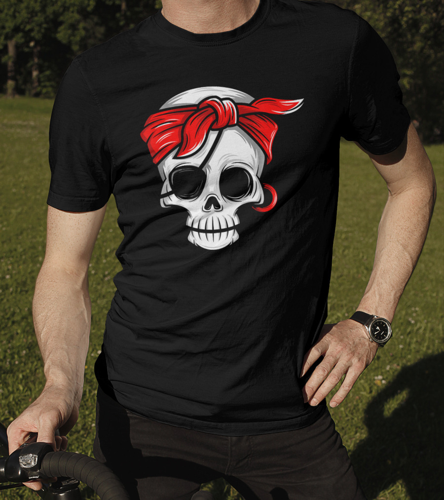 Pirate Skull With Red Bandana And Eye Patch T-Shirt