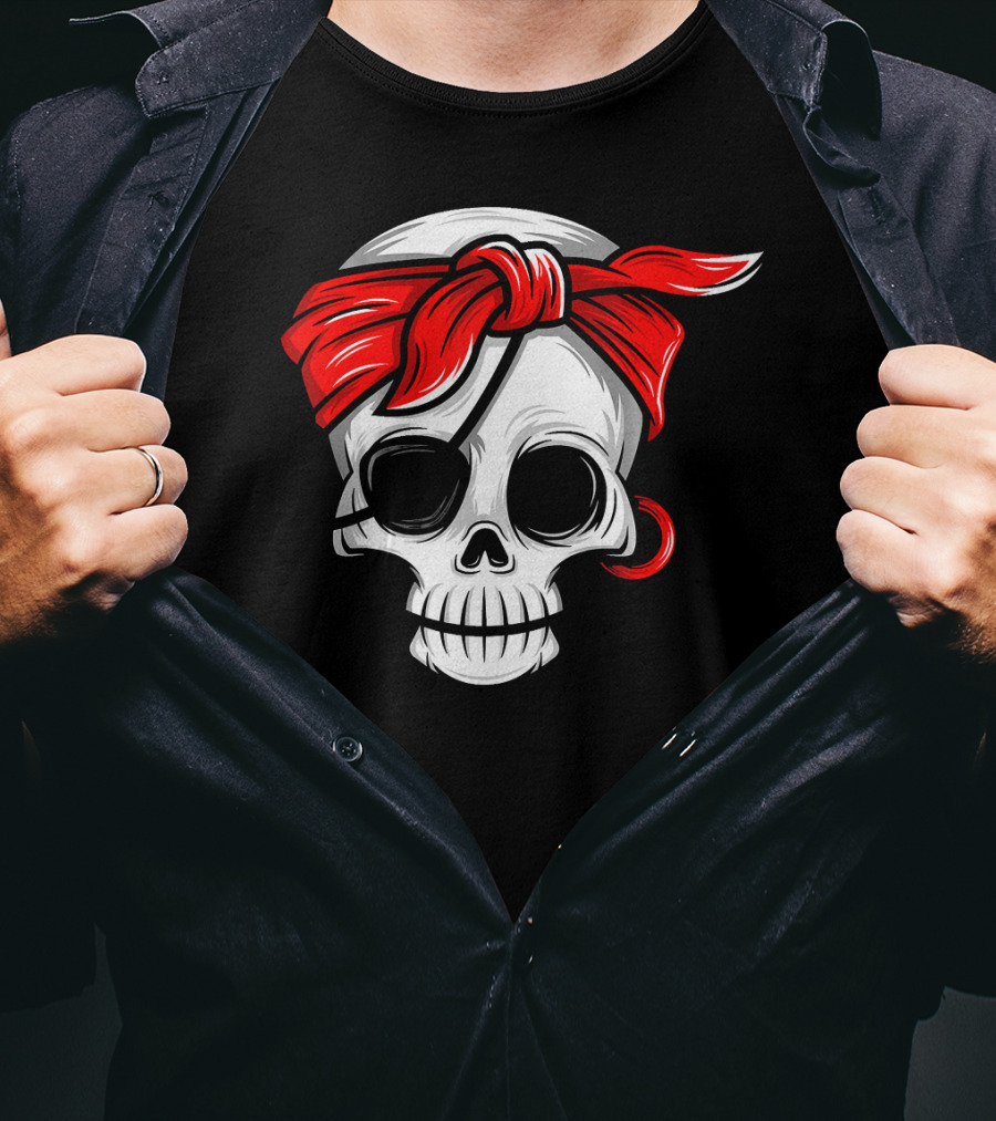 Pirate Skull With Red Bandana And Eye Patch T-Shirt