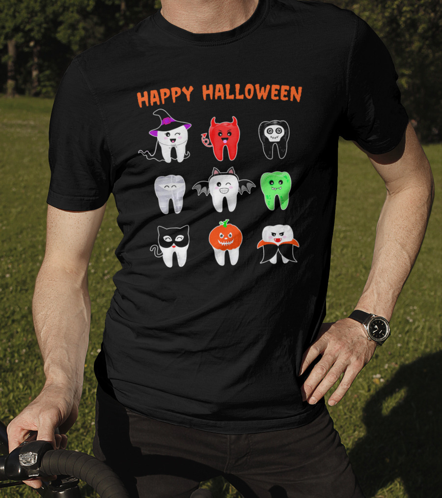 Happy Halloween Cute Tooth Monsters In Costume T-Shirt