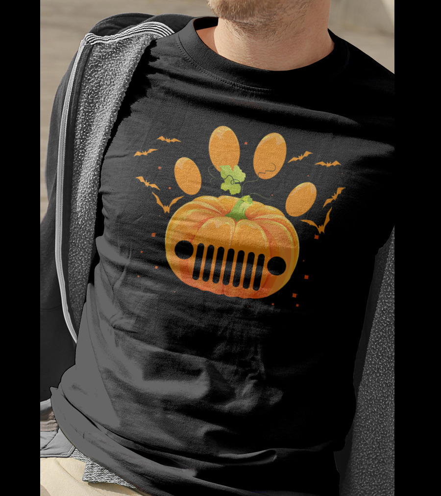 Jeep Pumpkin Dog Paw Halloween Bats Perfect T-Shirt