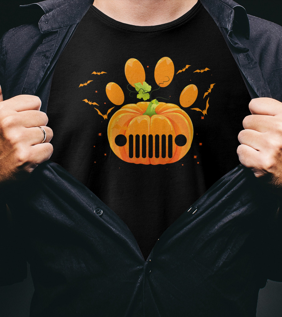 Jeep Pumpkin Dog Paw Halloween Bats Perfect T-Shirt