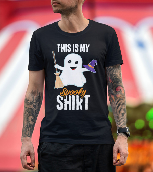 Premium T-Shirt: This Is My Spooky Ghost with Witch Hat and Broom T-Shirt This Is My Spooky Ghost with Witch Hat and Broom T-Shirt