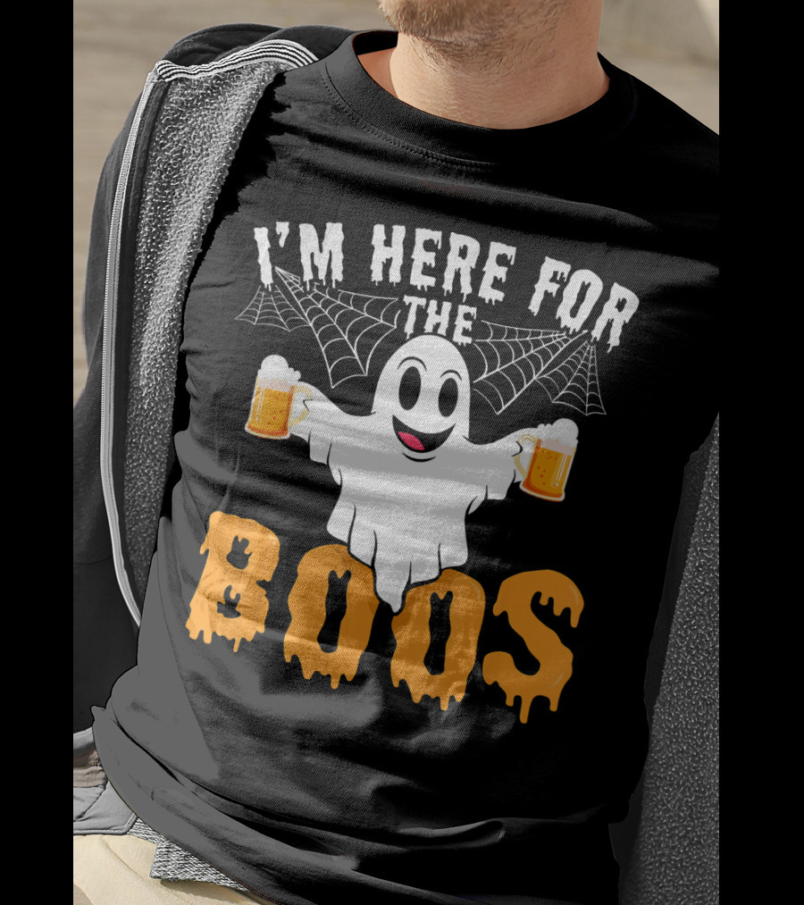 I'm Here For The Boos Halloween Drinking Ghost With Beers T-Shirt