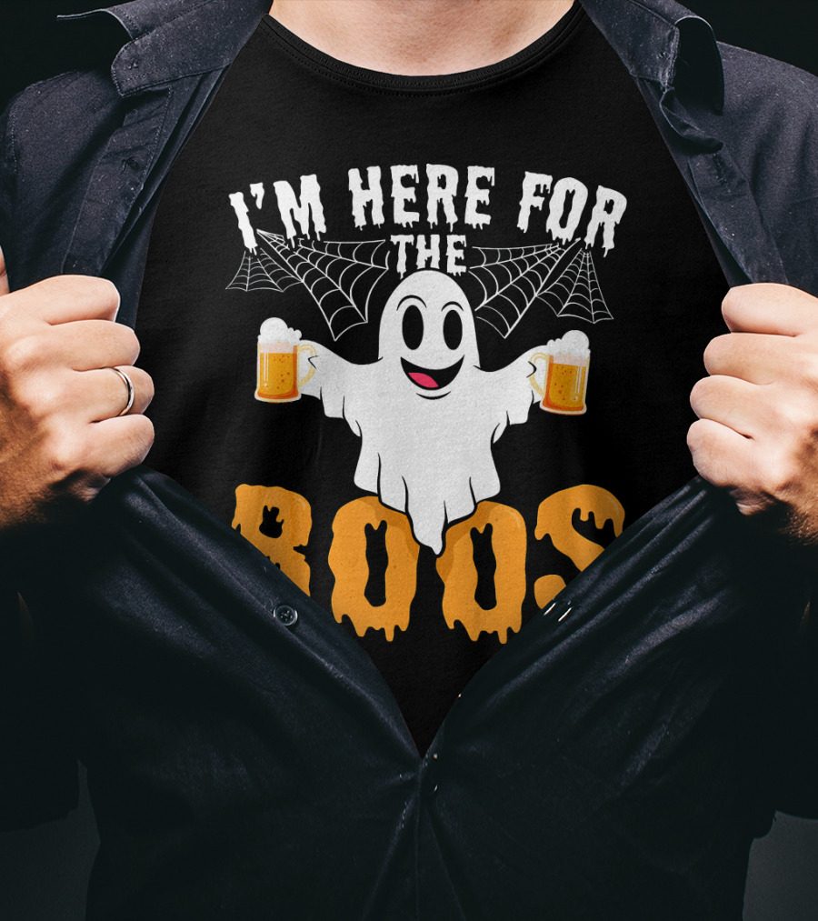 I'm Here For The Boos Halloween Drinking Ghost With Beers T-Shirt