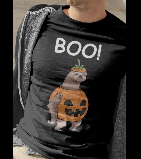 BOO Funny Halloween Sloth Lazy Jack Pumpkin T-Shirt