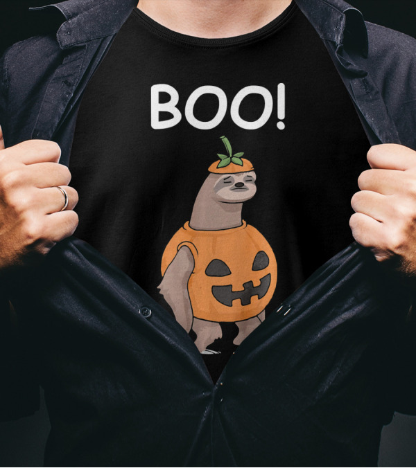 BOO Funny Halloween Sloth Lazy Jack Pumpkin T-Shirt