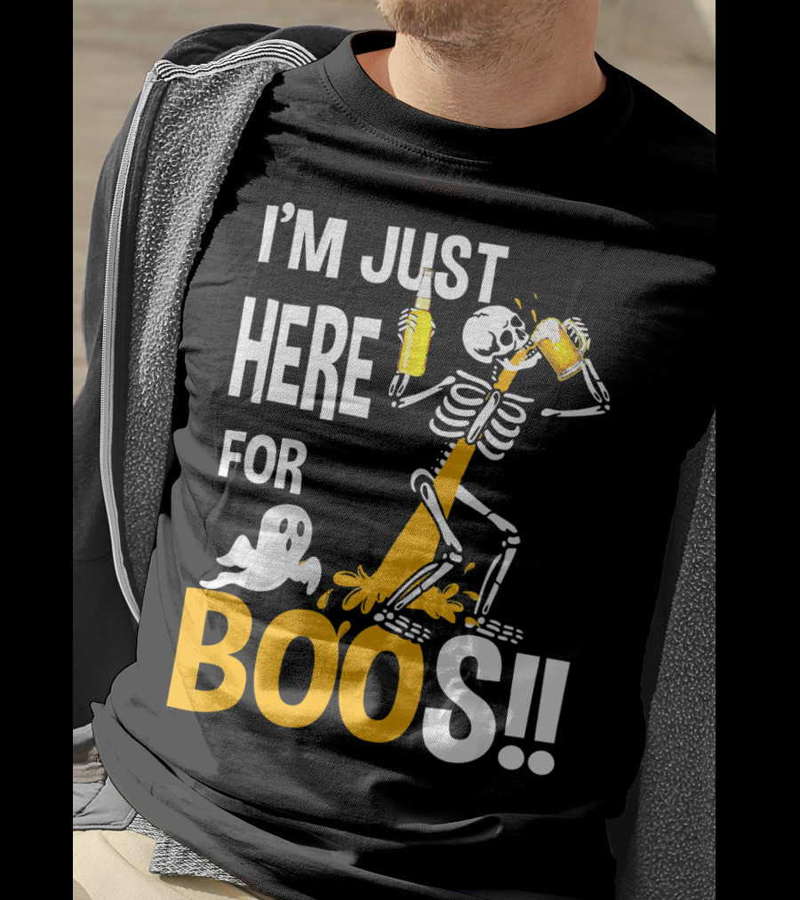 I'm Just Here For The BOOs Skeleton Drinking Ghost T-Shirt