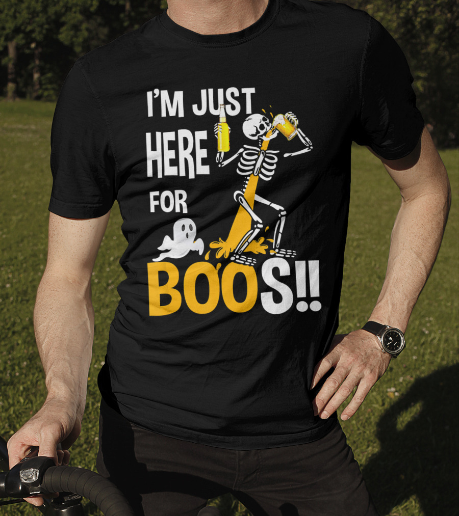 I'm Just Here For The BOOs Skeleton Drinking Ghost T-Shirt