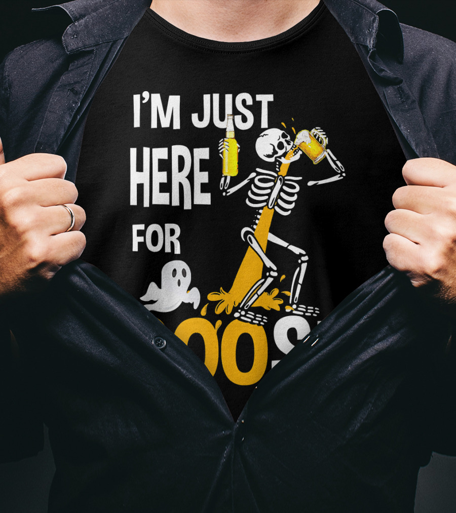 I'm Just Here For The BOOs Skeleton Drinking Ghost T-Shirt