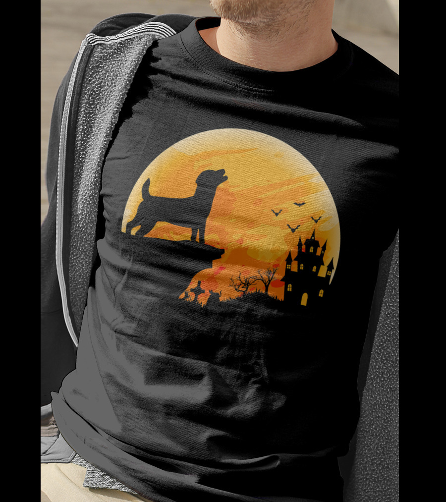 Halloween Costume Jack Russell Terrier Moonlit Haunted Castle Scene T-Shirt