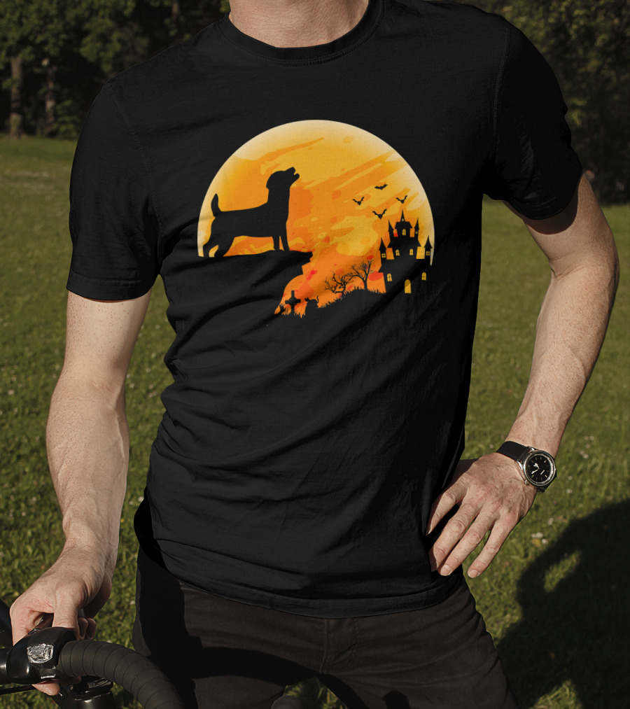 Halloween Costume Jack Russell Terrier Moonlit Haunted Castle Scene T-Shirt