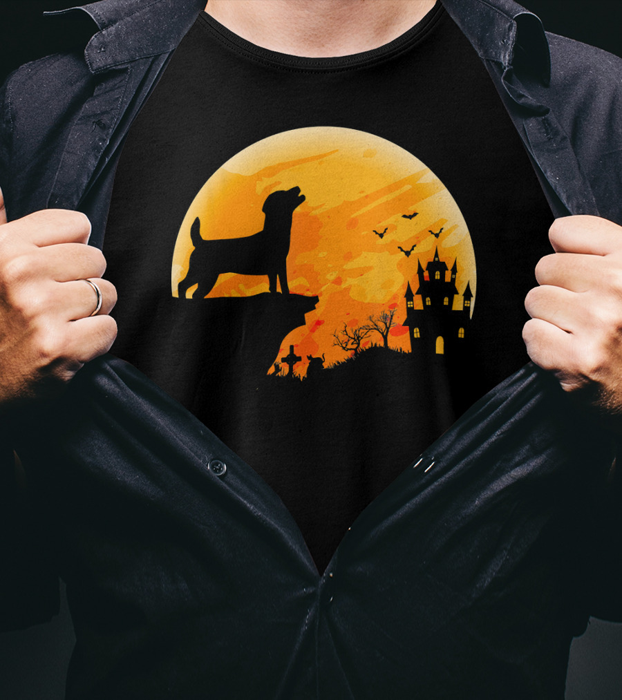 Halloween Costume Jack Russell Terrier Moonlit Haunted Castle Scene T-Shirt